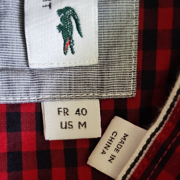 Lacoste Men’s Checkered Button-Down Shirt FR 40 / US M 100% Cotton Regular Fit - Picture 9 of 11